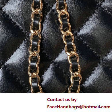 Chanel Shiny Crumpled Lambskin, Imitation Pearls  &  Gold-Tone Metal Clutch with Chain Bag AP3804 Black 2025